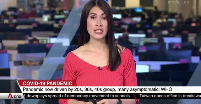 News briefing graphic stating the COVID-19 pandemic was driven by people in their 20s, 30s, and 40s, many without symptoms