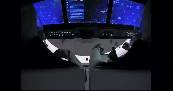 Crew Dragon cockpit screens during undocking from the space station