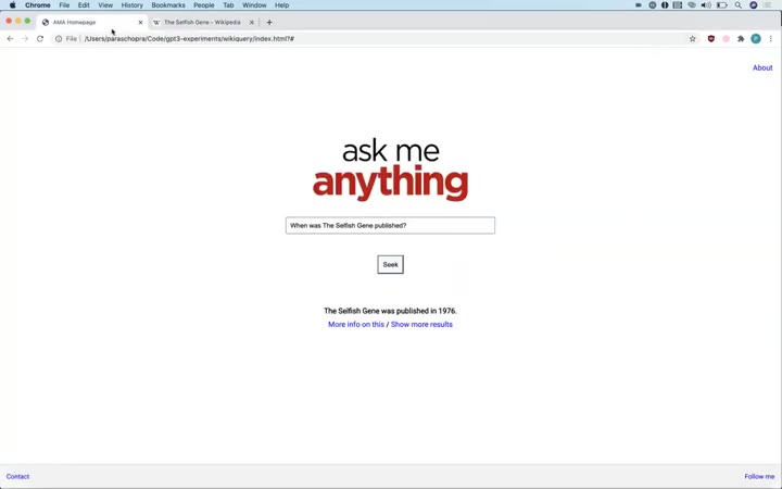 Search box labeled ask me anything on a plain page