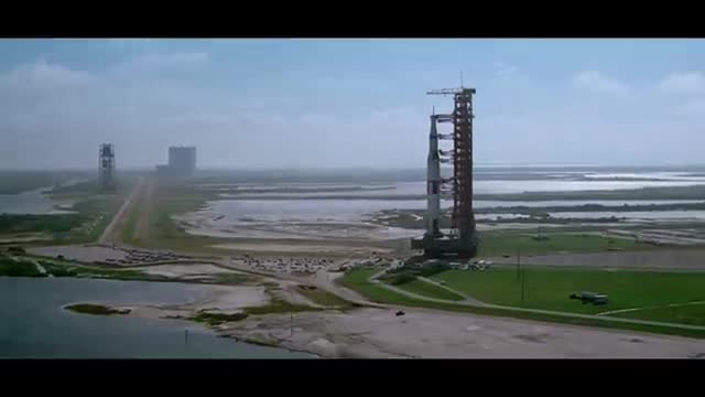 A Saturn V rocket standing on the launch pad