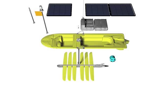Cutaway of a yellow ocean drone