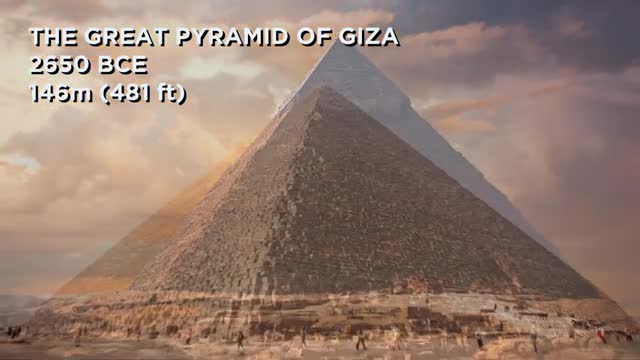 The Great Pyramid of Giza, labelled 146 metres tall