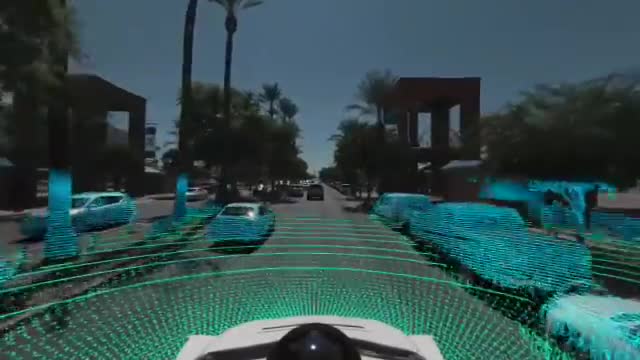 Lidar view from a car on a city street