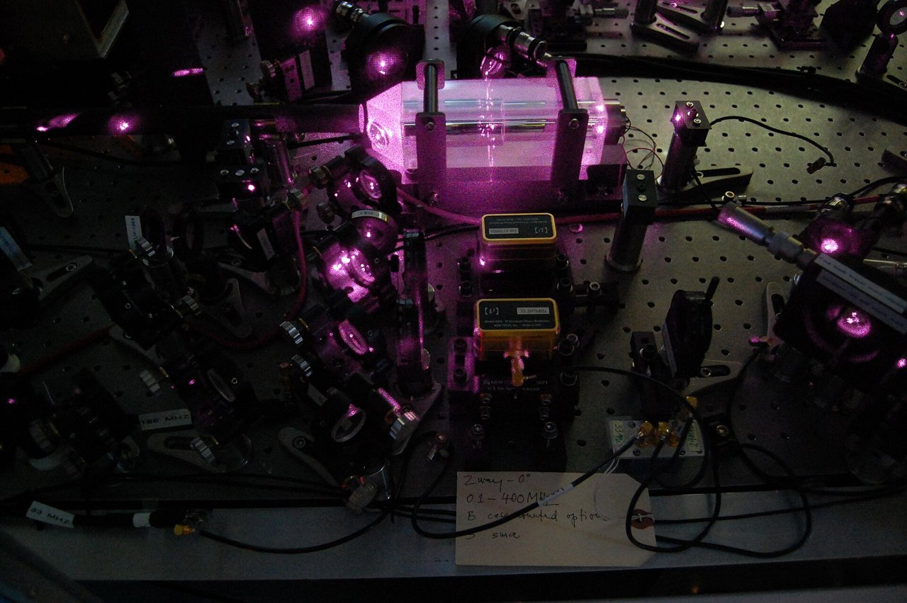 Infrared laser beams in an optics laboratory