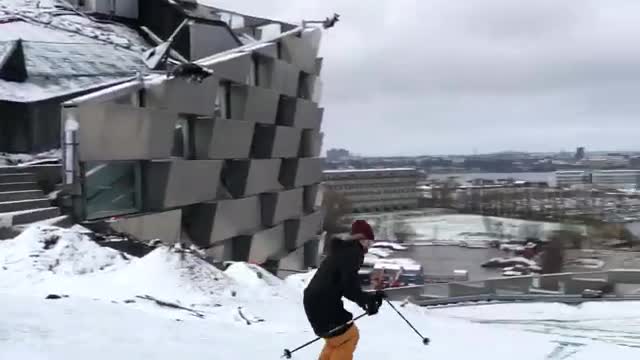 A skier on the slope built over the CopenHill power plant.