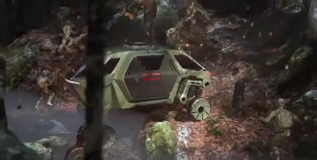 A concept vehicle with walking legs instead of ordinary wheels.