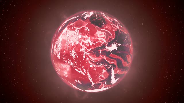 Glowing red model of Earth with molten surface patches