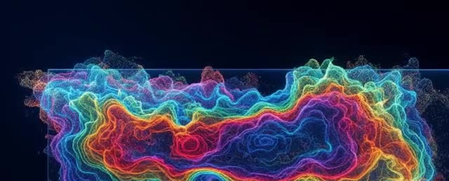 Colorful visualization of electrons flowing together through a sheet of graphene