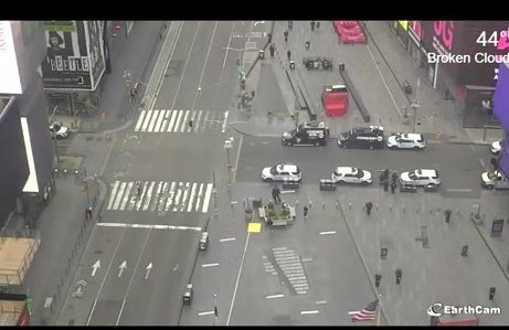 Nearly empty Times Square intersection seen from a high webcam