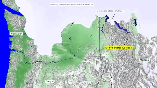 Map of the Pacific Northwest showing the Ice Age floods that carved the Channeled Scablands