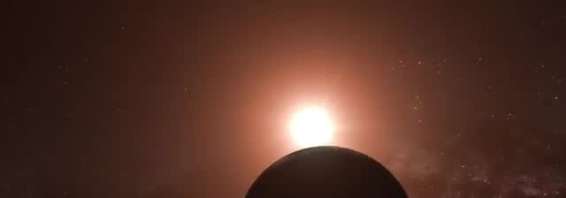 The exoplanet HR 8799e silhouetted against its star