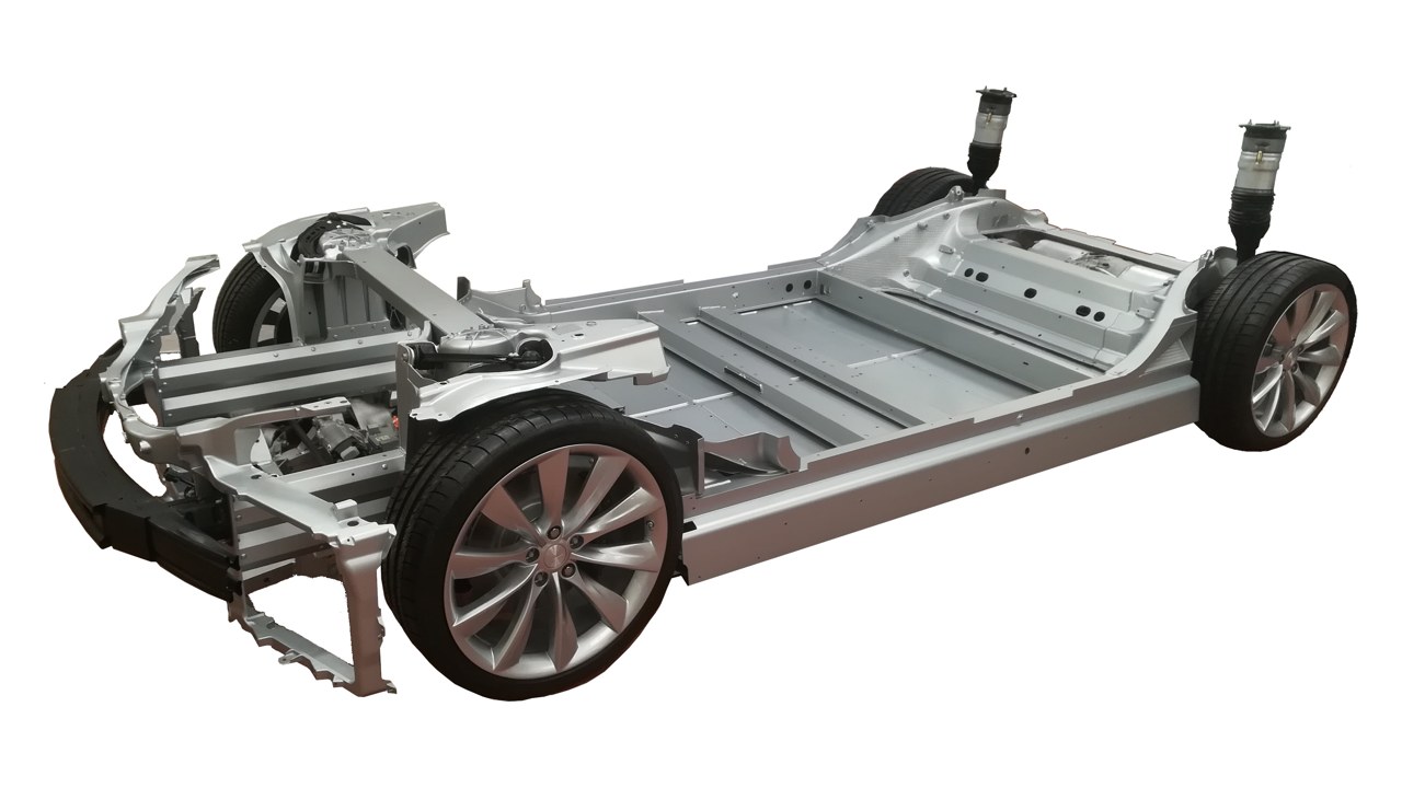 Tesla Model S chassis with its floor battery pack