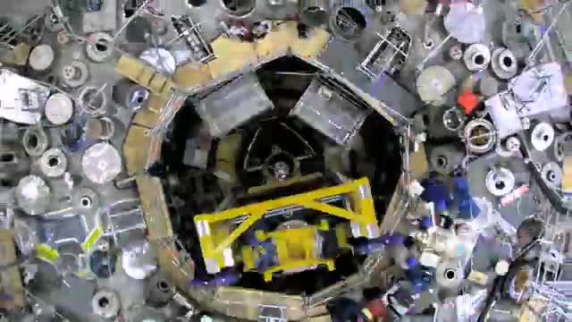 Looking down into a stellarator fusion device.