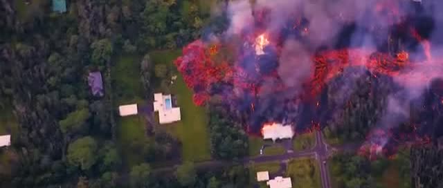 Lava burning through a neighborhood.