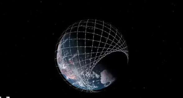 Earth wrapped in a mesh of satellite orbital tracks