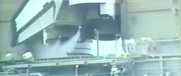 Space shuttle engines on the launch pad