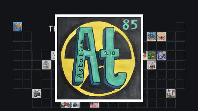 An illustrated periodic-table tile for astatine.