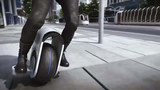 A concept single wheel with a blue ring
