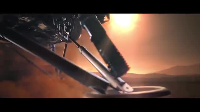 A lander leg reaching toward the Martian surface.
