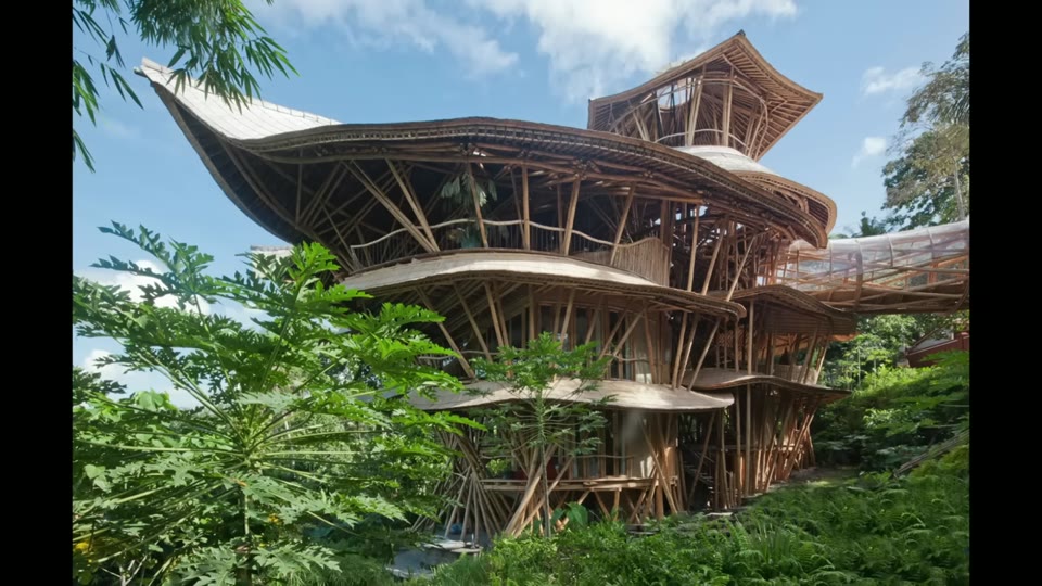Multi-storey building framed and walled in bamboo