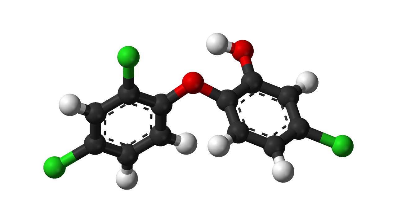 Ball-and-stick model of the triclosan molecule