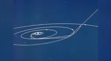Diagram of the Voyager grand-tour path swinging past the outer planets and leaving the solar system.