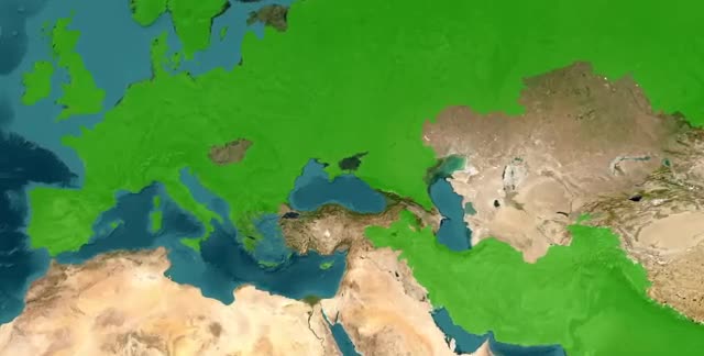 A map of Europe and Asia colored by language region