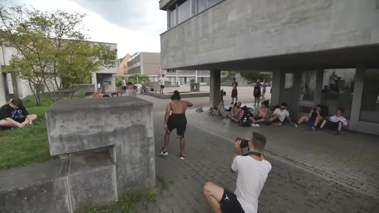 People training hard outdoors.