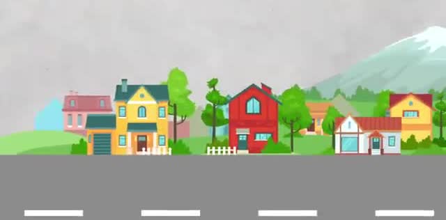 A row of houses along a road