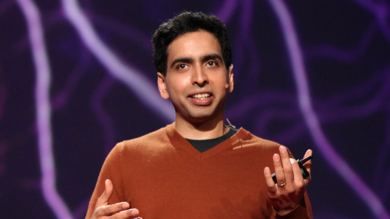 Salman Khan speaking on stage at TED in 2011.