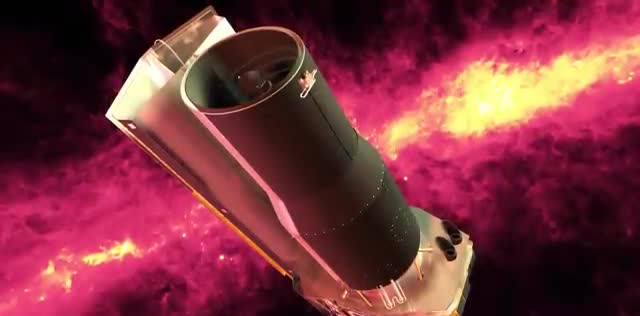 A space telescope against a bright band of the galaxy.