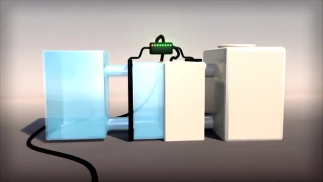 A model of tanks linked by wires.
