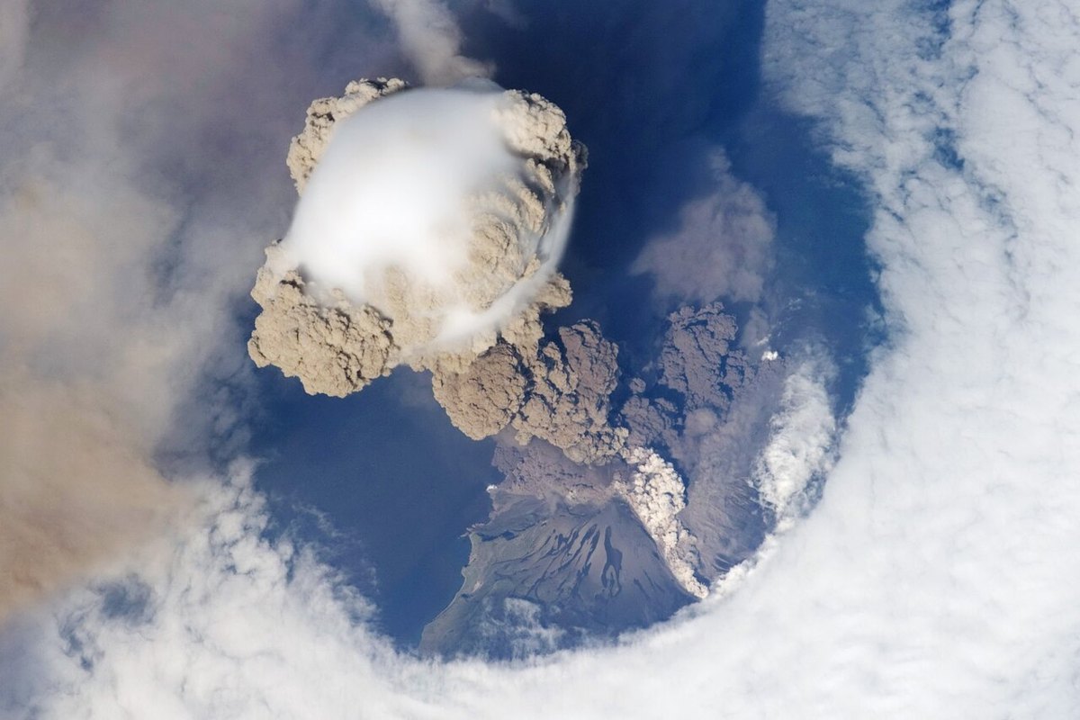 Sarychev Peak erupting, seen from the International Space Station
