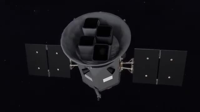 The TESS spacecraft with its four cameras and solar arrays