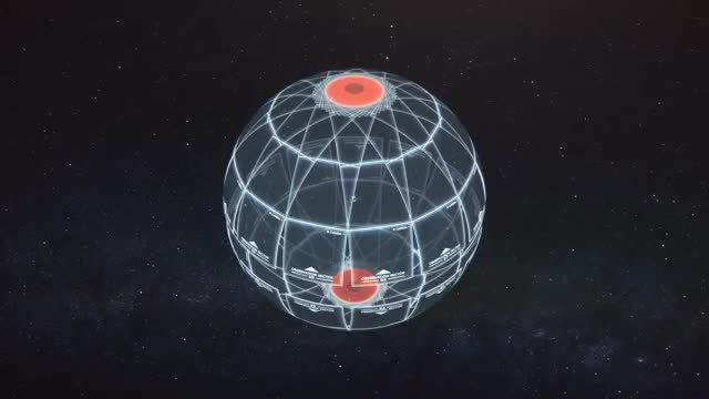 A wireframe globe with two red patches where a survey stares at the sky.