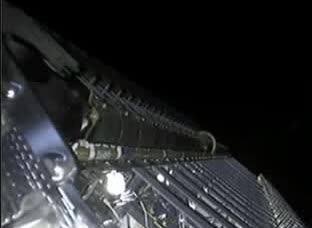 A stack of Starlink satellites just after deployment