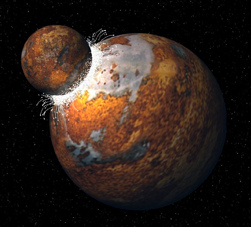 Artist's impression of a planet-sized body striking the early Earth