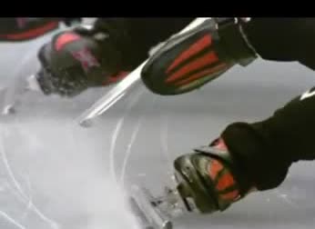 Ice skate blades cutting the ice