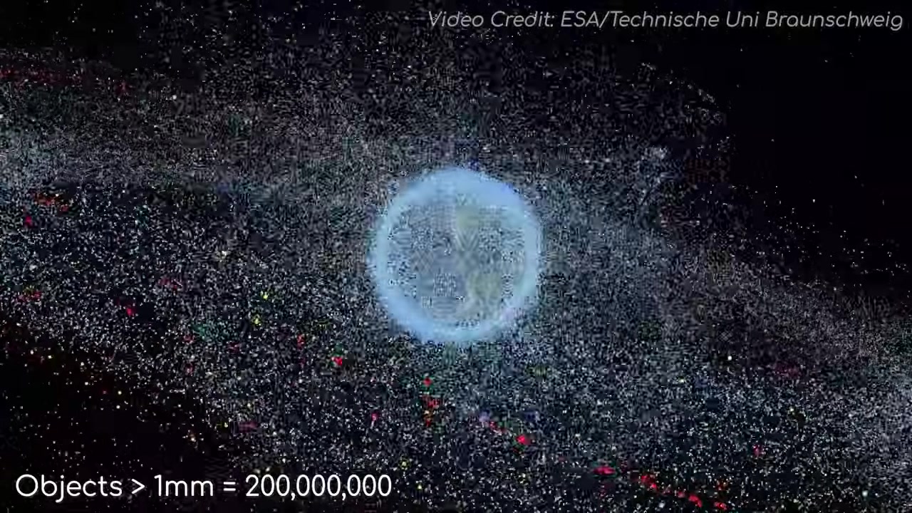 Visualization of Earth wrapped in a dense cloud of orbital debris