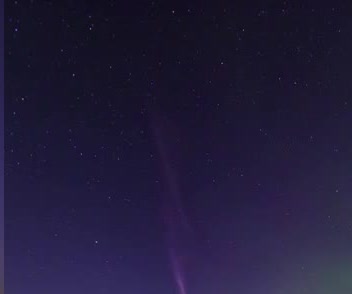 A narrow purple STEVE arc in a starry sky