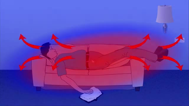 A diagram of heat leaving a person on a couch