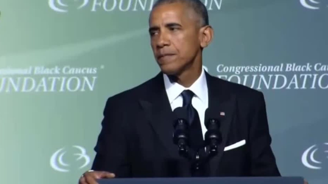 President Barack Obama speaking at the Congressional Black Caucus Foundation dinner in 2016