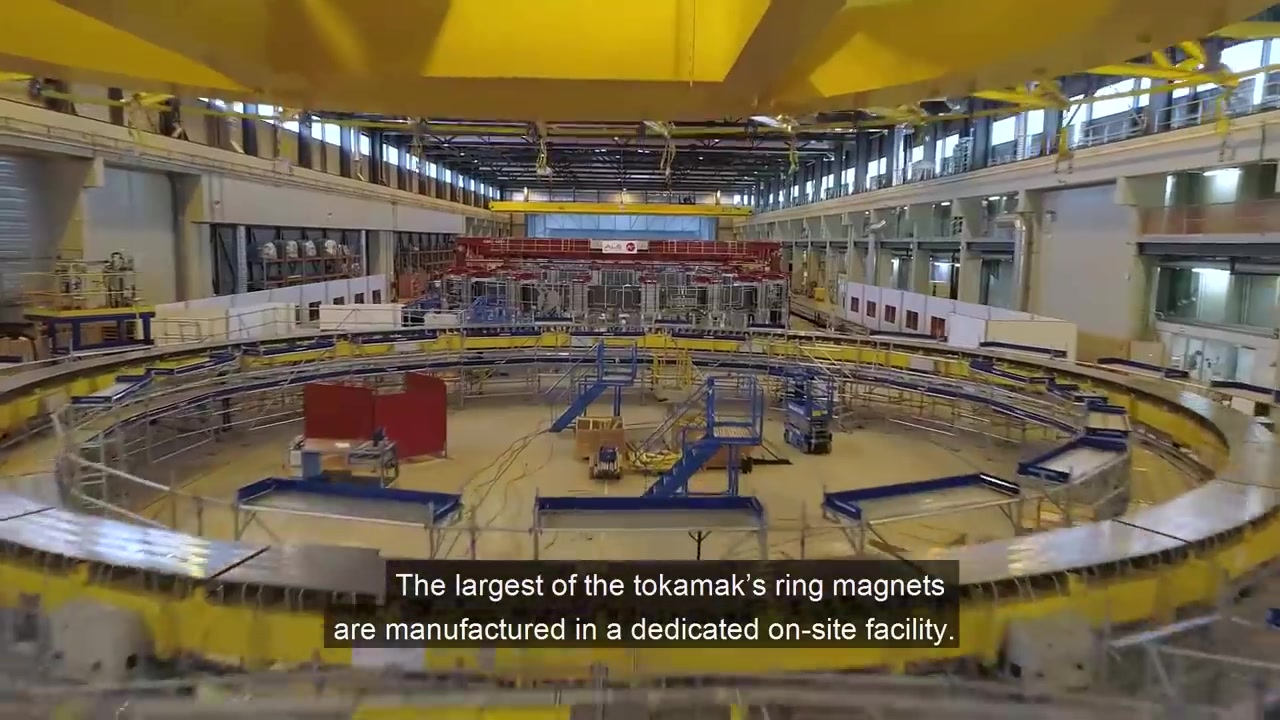 Giant tokamak ring magnet under assembly in ITER’s on-site hall